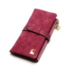 Korean-style retro matte Pu leather long wallet with two-fold draw design and zip closure