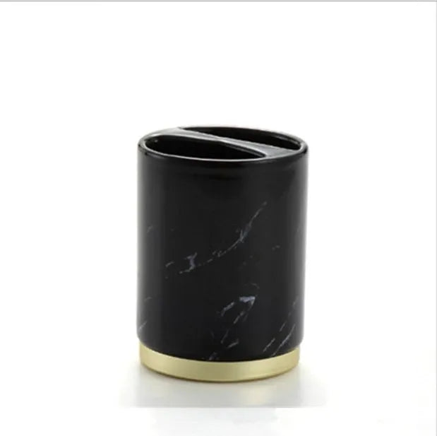 Ceramic bathroom set with bright glaze and applique in Phnom Penh ink and black