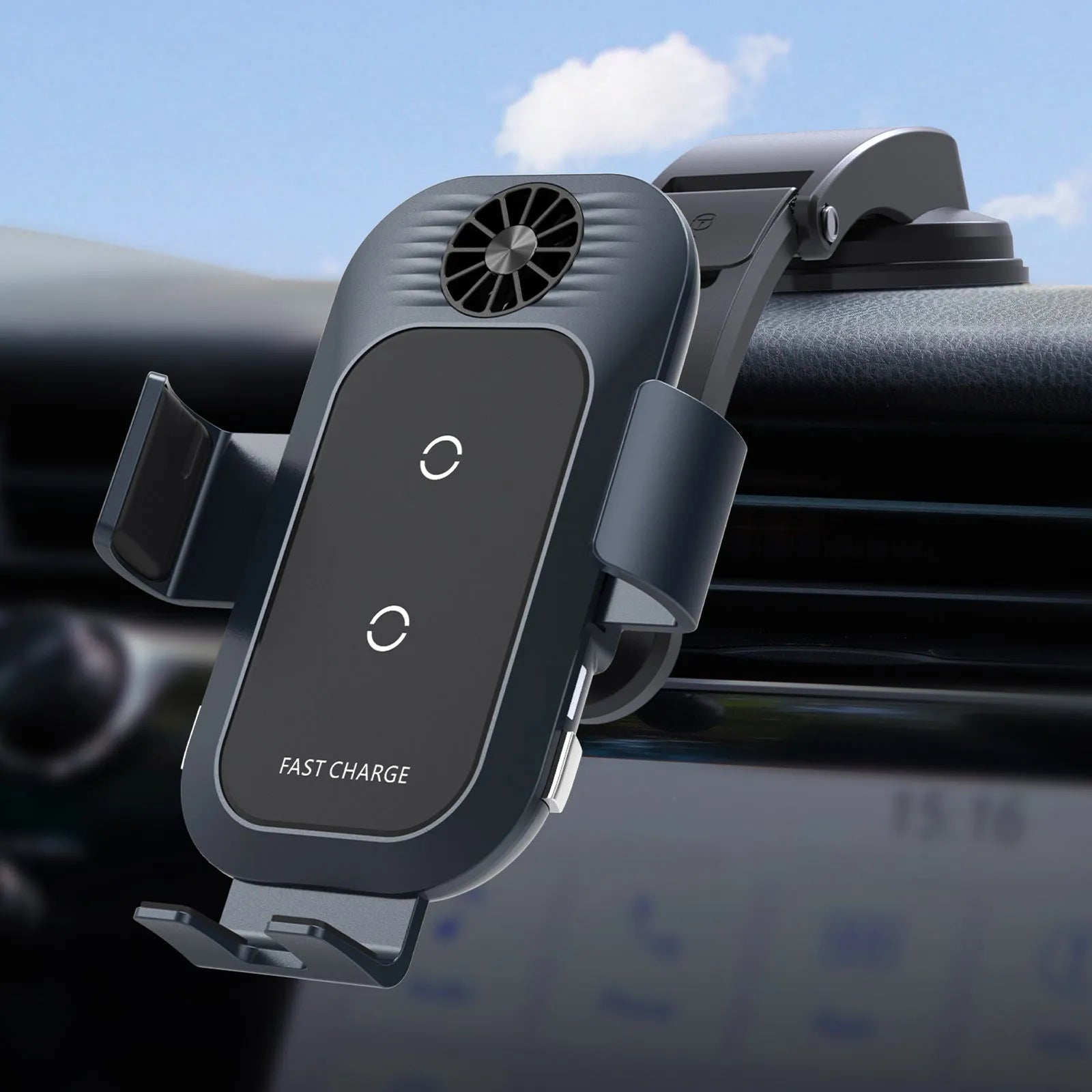 C35 colour car wireless charger phone holder with suction cup air vent mount and Type-C cable.