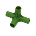 White plastic three-way and four-way garden stake connectors for building 11mm plant support frames.