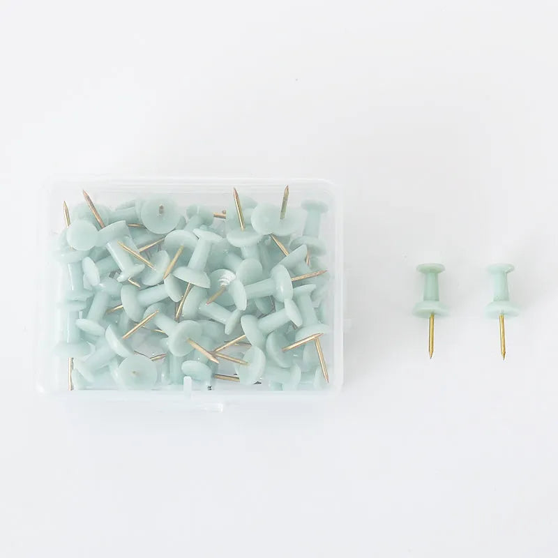 Morandi colour pushpins set showing push-button, five-pointed star, and button-style decorative nails