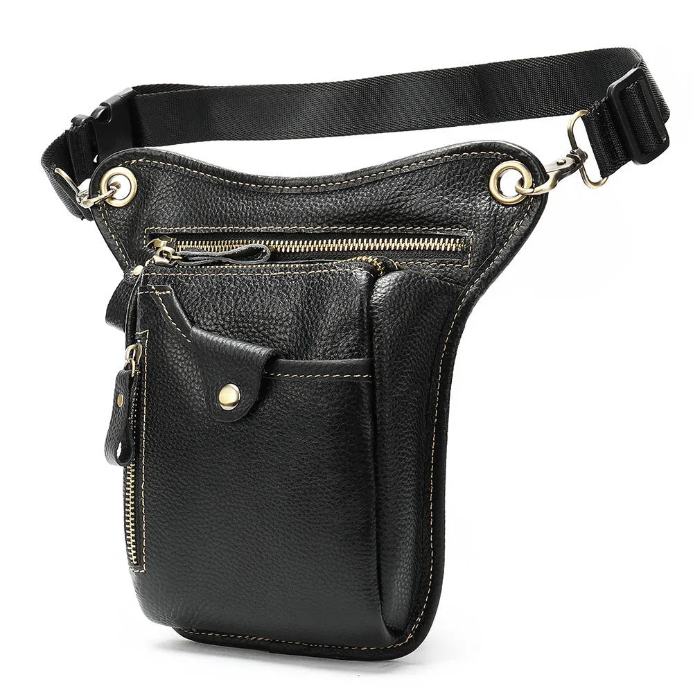 Men's brown Crazy Horse leather vintage satchel bag with top handle and crossbody strap.