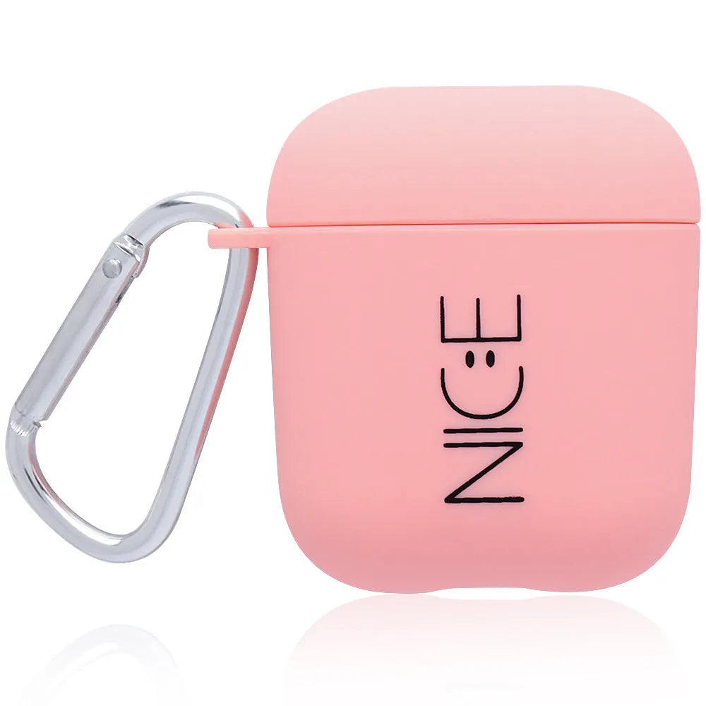 Black and pink Apple AirPods protective case with decorative back cover showing flower and smiley face designs