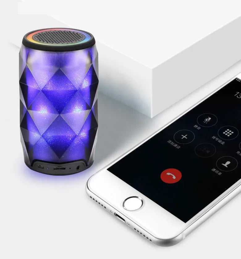 Black crystal diamond cut Coke can shaped Bluetooth lantern speaker with colourful LED starry sky lighting effect.
