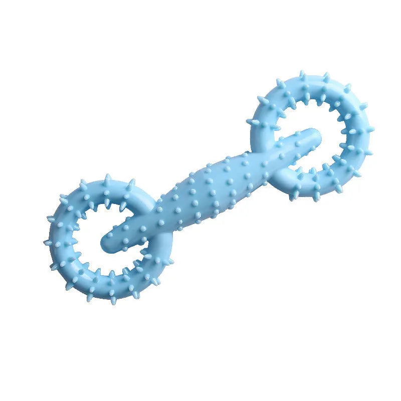 Blue TPR dog chew toy ring measuring 16cm diameter for puppy teething and interactive play