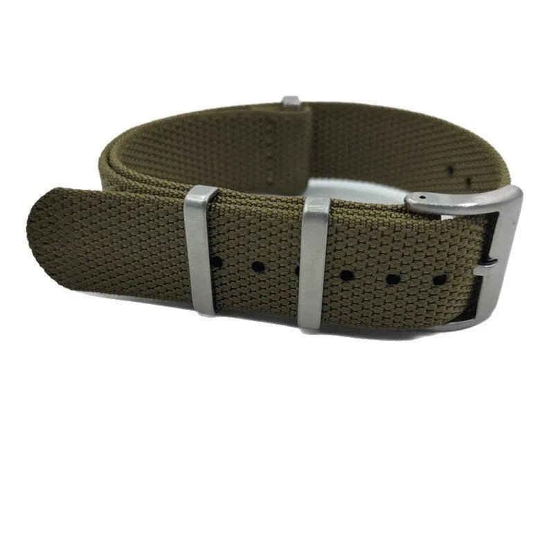 Nylon watch strap replacement band shown in multiple colour options for 20mm and 22mm watches.