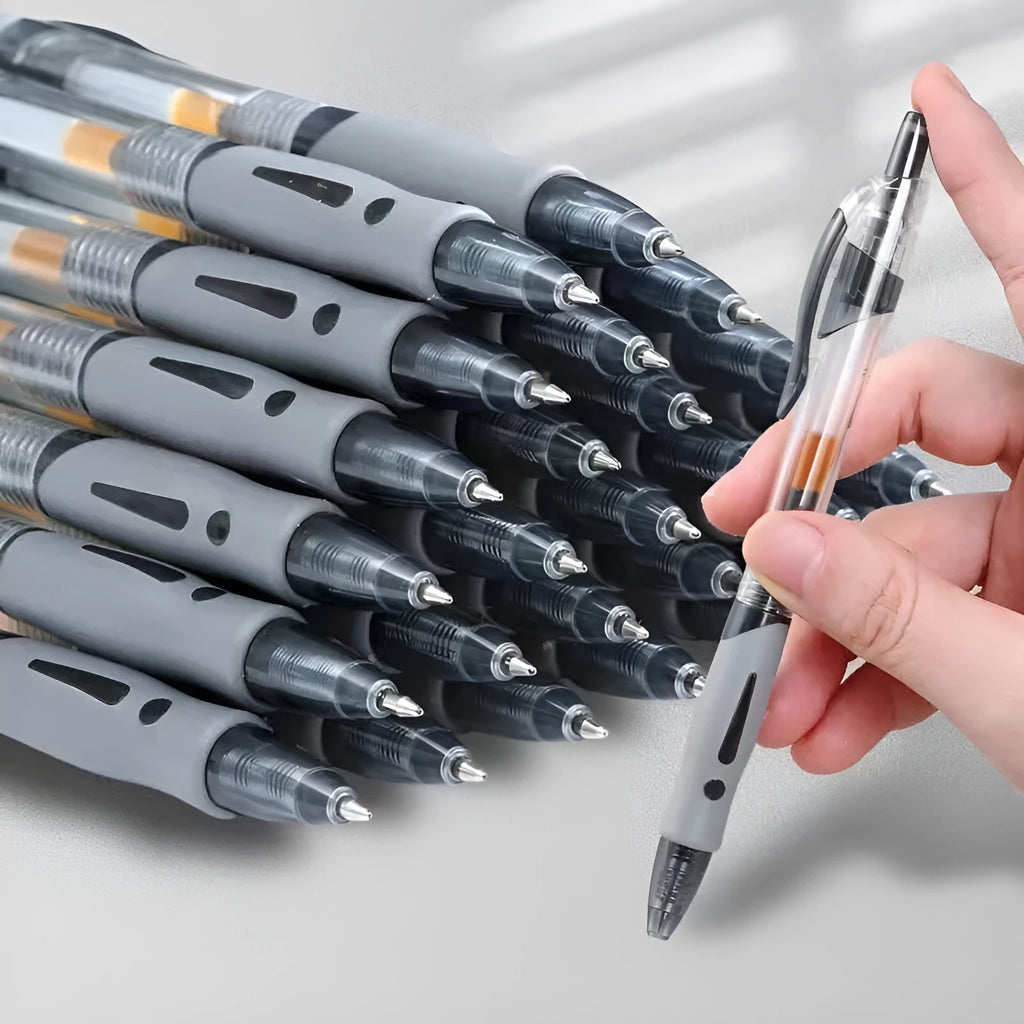 0.5mm gel pen in black, blue or red ink colours with plastic barrel