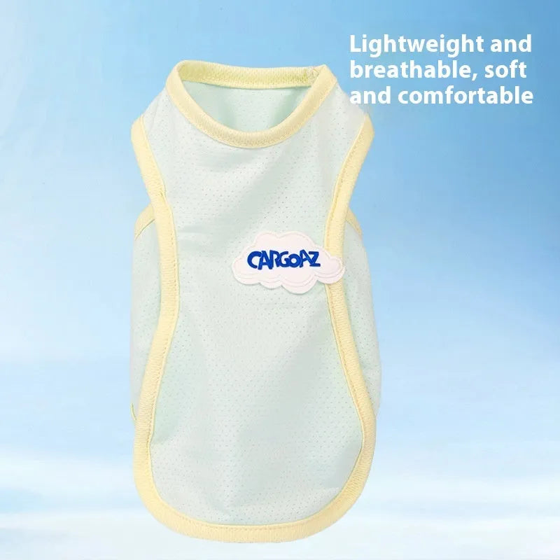 Lightweight polyester cat vest in grass green or taro purple for summer pet wear