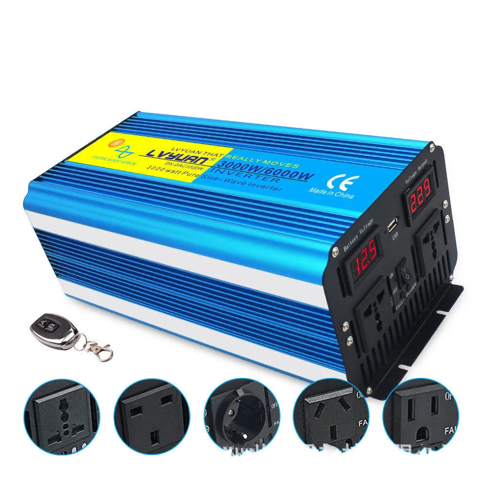 Blue 3000W pure sine wave car power inverter with digital display and British Standard socket