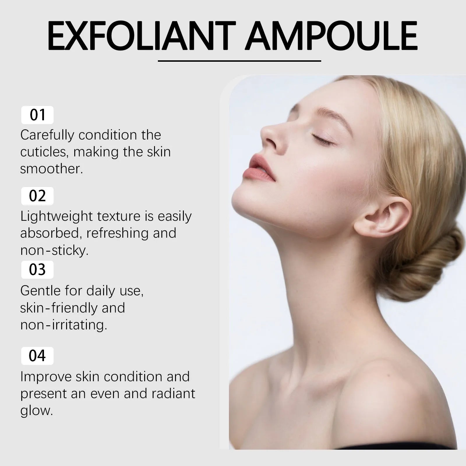 80ml bottle of facial exfoliating and moisturising liquid with hyaluronic acid and salicylic acid