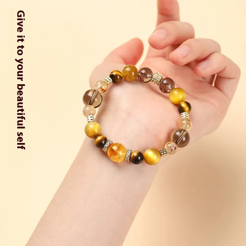 Lucky Jinba tiger-eye crystal bracelet with geometry beads in natural yellow tower colour