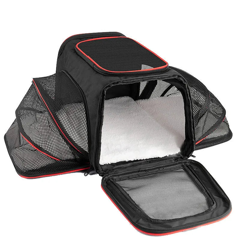 600D cation fabric cat carrier bag in large or small size with piping detailing