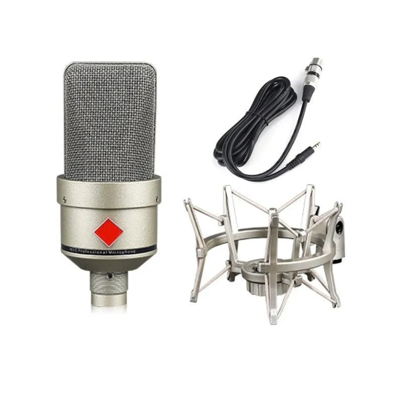 Wired condenser microphone with stand in champagne gold or black gold colour