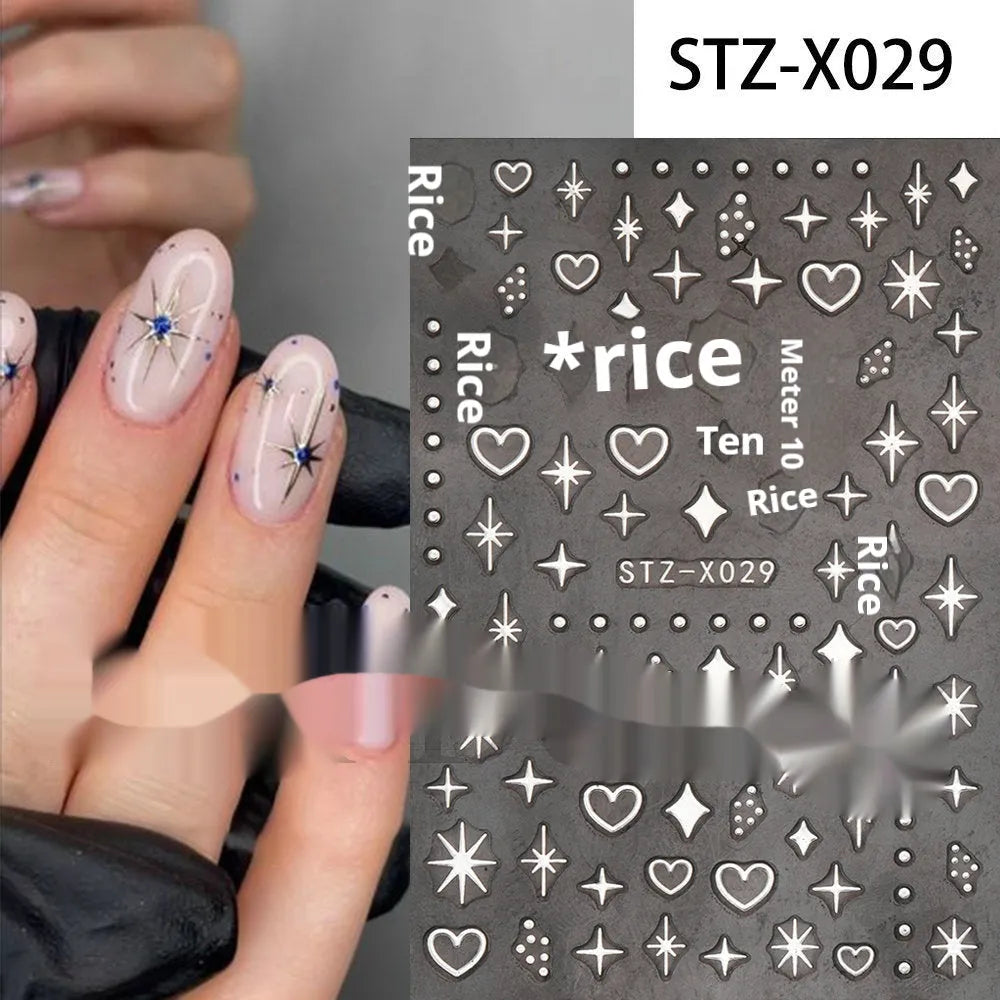 Black and silver strip cartoon nail art stickers on plastic patch