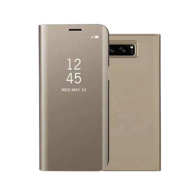 Samsung Galaxy Note20 and A50 phone case with flip-out bracket and shiny mirror finish in rose gold colour.