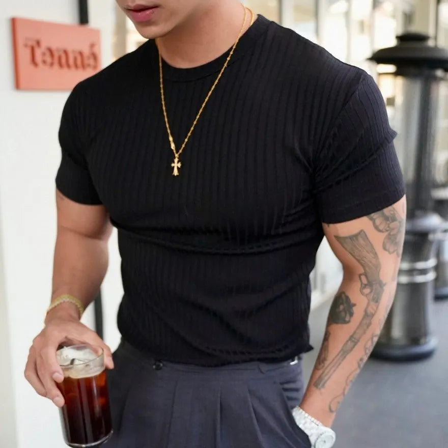 Men's cotton blend crew neck short sleeve t-shirt in black and white for sports and casual wear