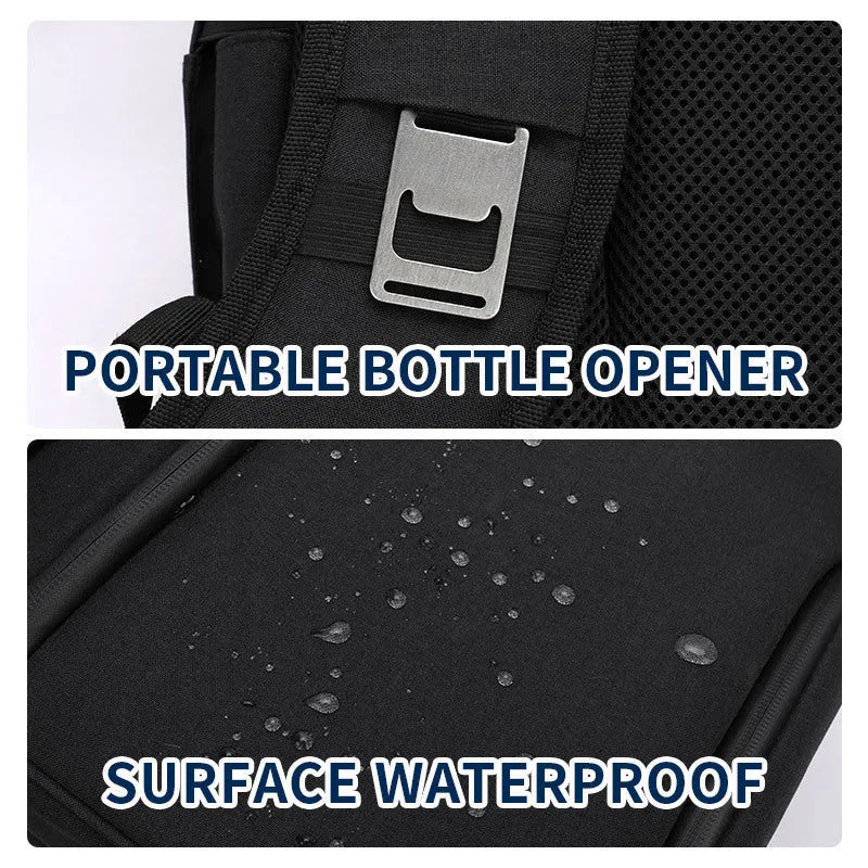 Blue double-layer insulated waterproof backpack cooler with 22 litre capacity shown outdoors.