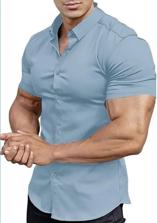 Men's casual short sleeve printed shirt with collar in multiple colour options
