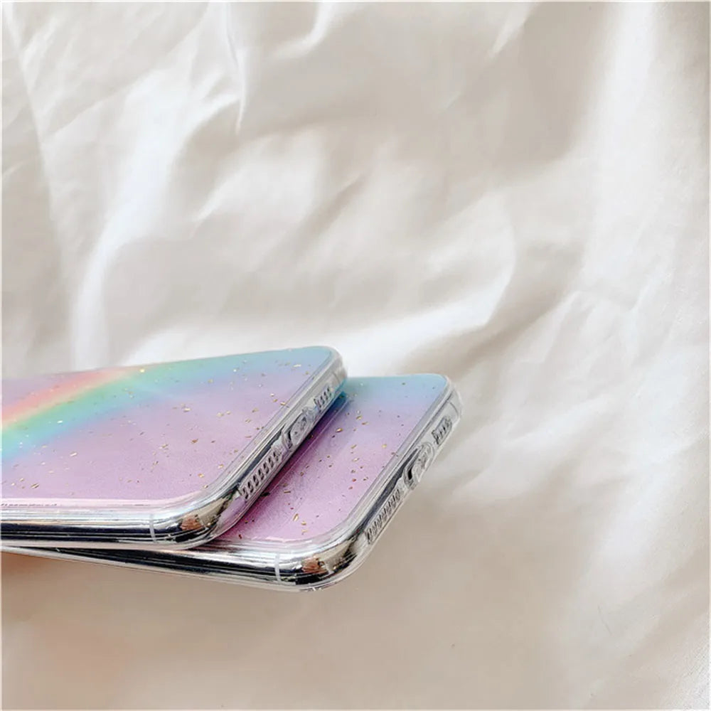 Rainbow gradient colour tpu phone case with stripes for iPhone models