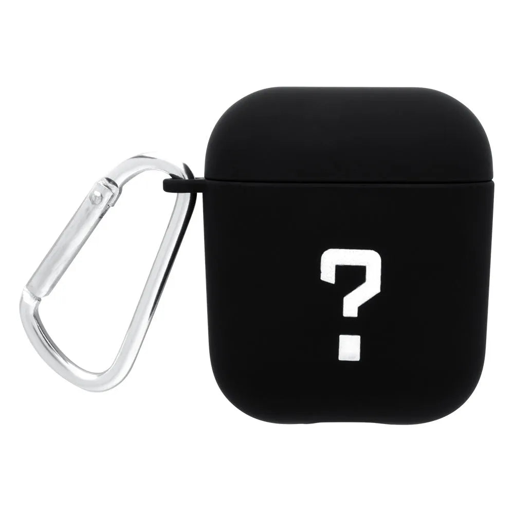 Black and pink Apple AirPods protective case with decorative back cover showing flower and smiley face designs