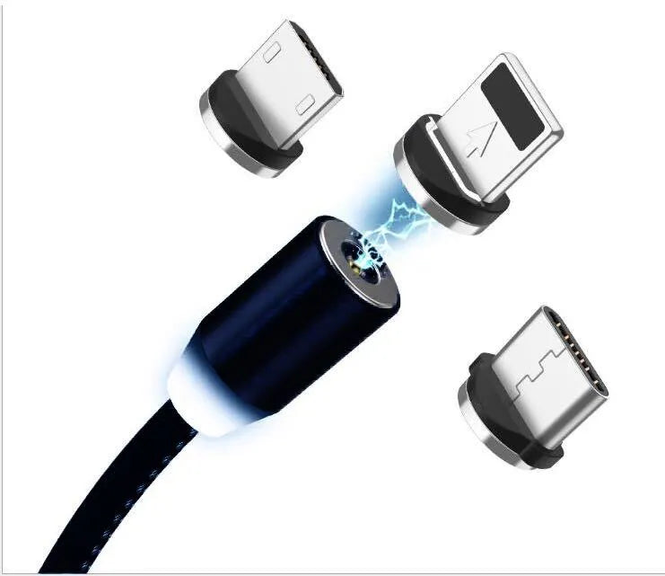 YBD magnetic LED charging cable with cotton braiding and aluminium connector for Apple iPhone