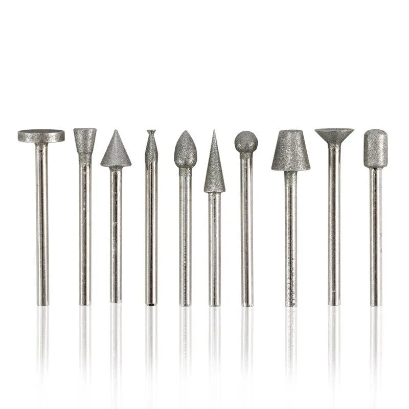 Elliptical cone emery grinding heads with diamond and golden diamond colours for glass, jade, and stone grinding