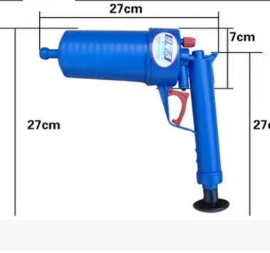 Manual high-pressure plastic drain blaster gun with four different-sized rubber suction adaptors.