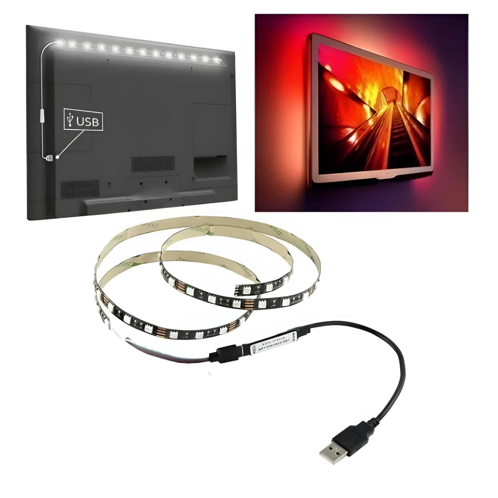 A 1-metre long white USB LED light strip with SMD5050 LEDs and a 50cm USB power cable.