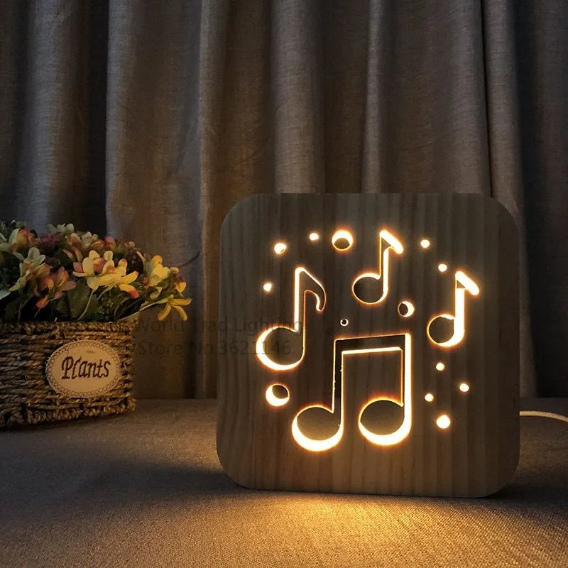 USB-powered wooden cube LED atmosphere light with warm white lighting