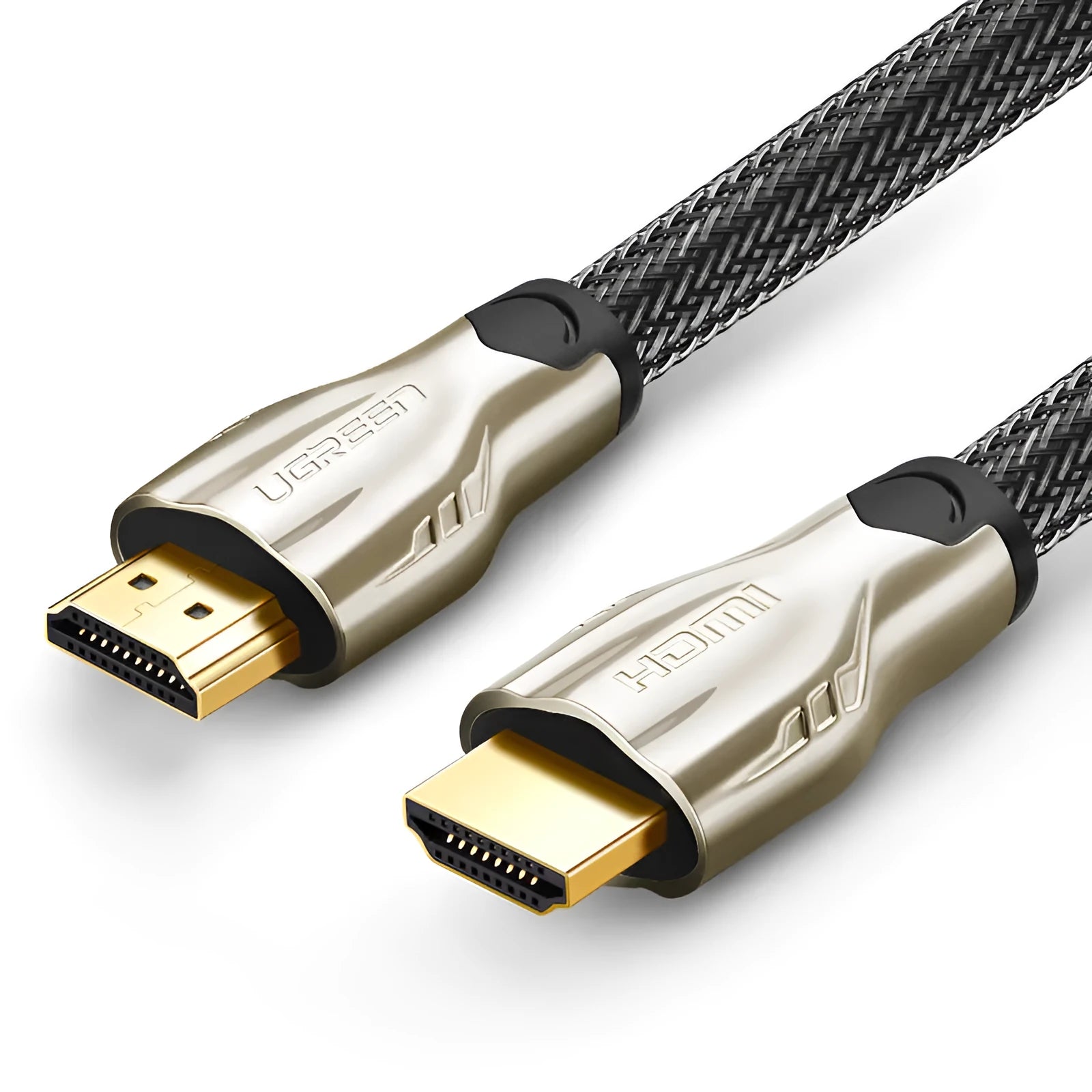 5-metre long black HDMI cable with gold-plated connectors on a white background
