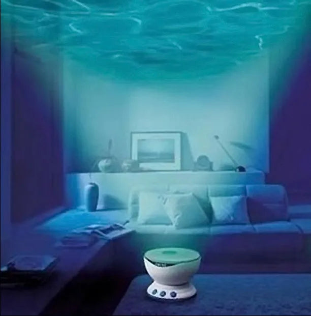 Blue DLP ocean projection lamp with trapezoidal correction for children's puzzle rooms