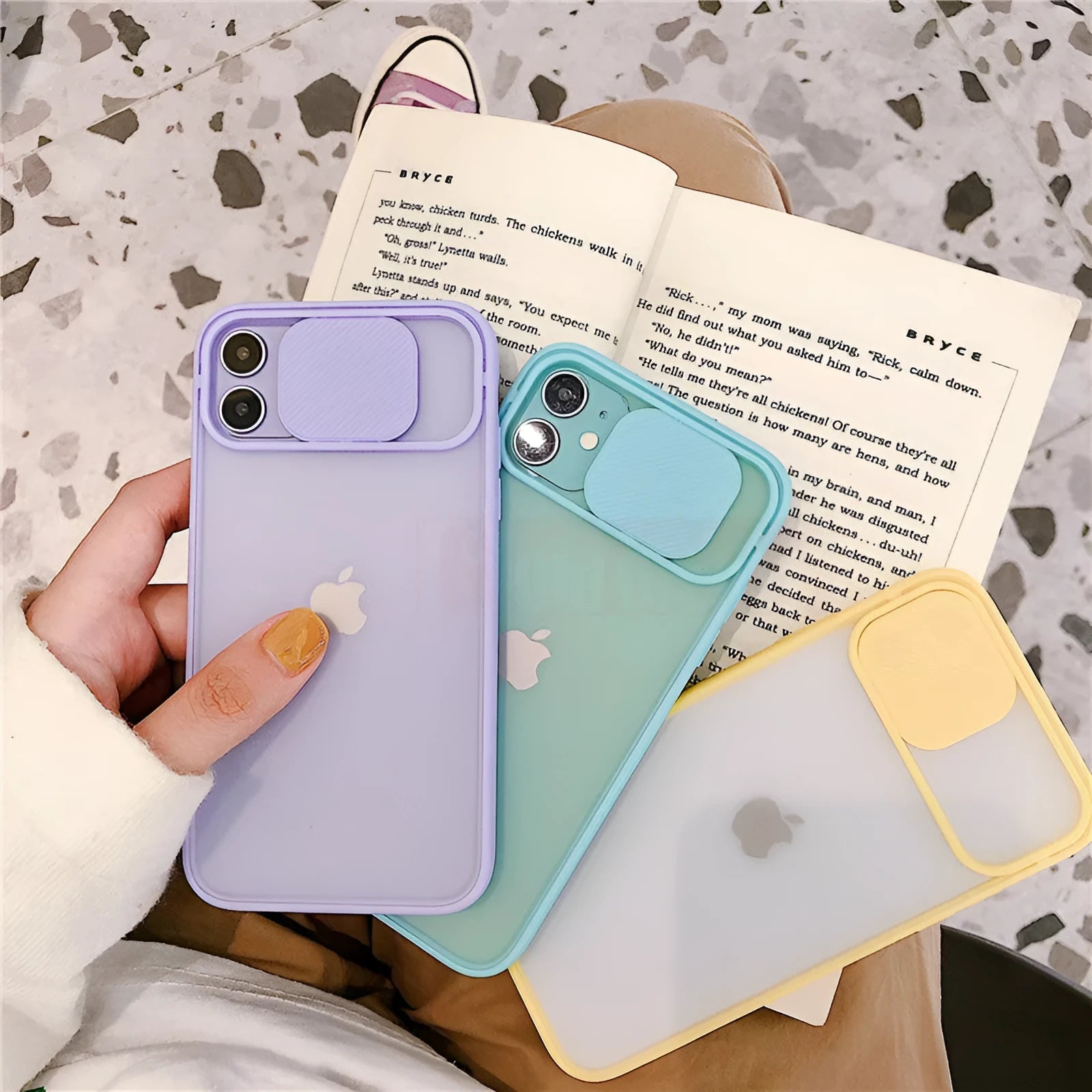 Frosted frame silicone iPhone case in various colours showing compatible models including iPhone 11 Pro and iPhone 12 Mini