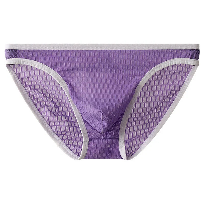 Men's low waist transparent lace underwear in black with quick-drying nylon fabric