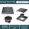 304 stainless steel courtyard deodorant floor drain with 15x15 cm gun grey square grating