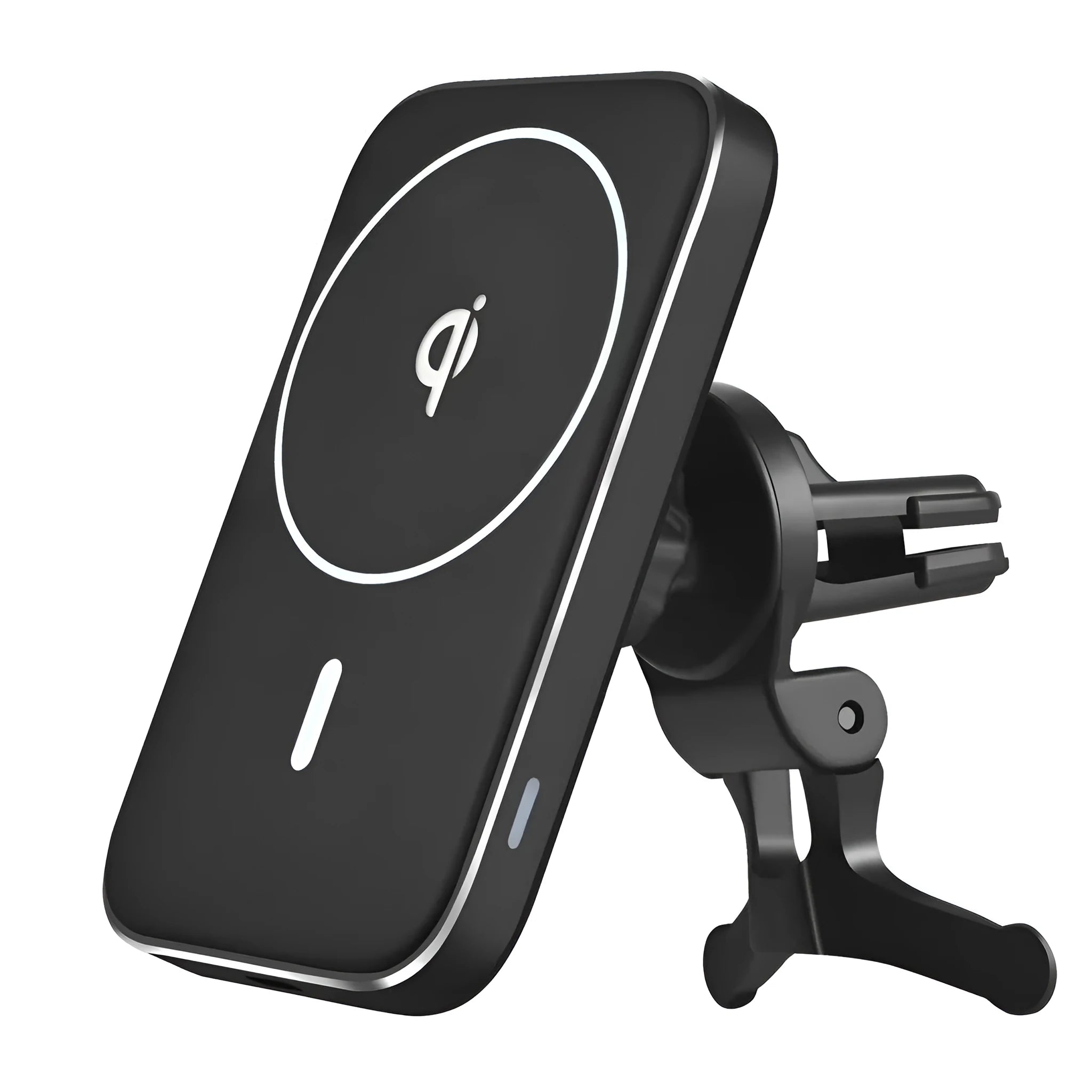 Black M6 magnetic wireless charging car phone bracket mounted on dashboard