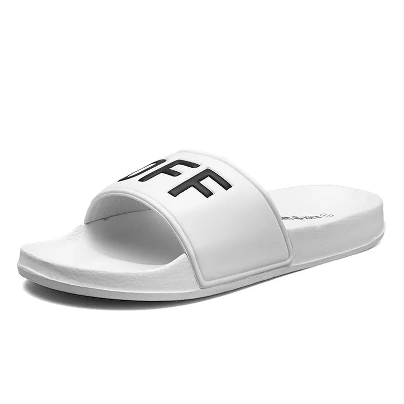 Large size personalised open-toe men's slippers with rubber sole in black and white.