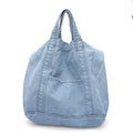 Large canvas denim tote bag in dark blue with polyester lining and horizontal square shape