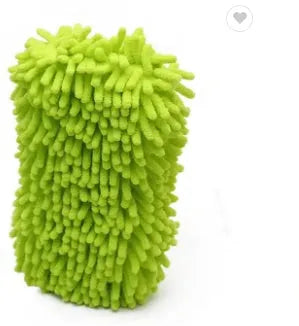 Silver green car wash sponge measuring 14cm by 25cm with chenille microfiber construction