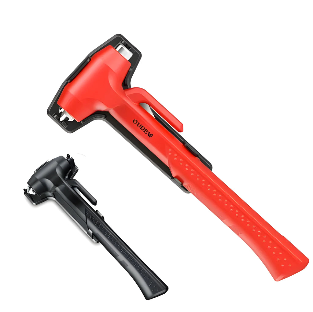Window breaker safety hammer with ABS body and high carbon steel tip in red colour