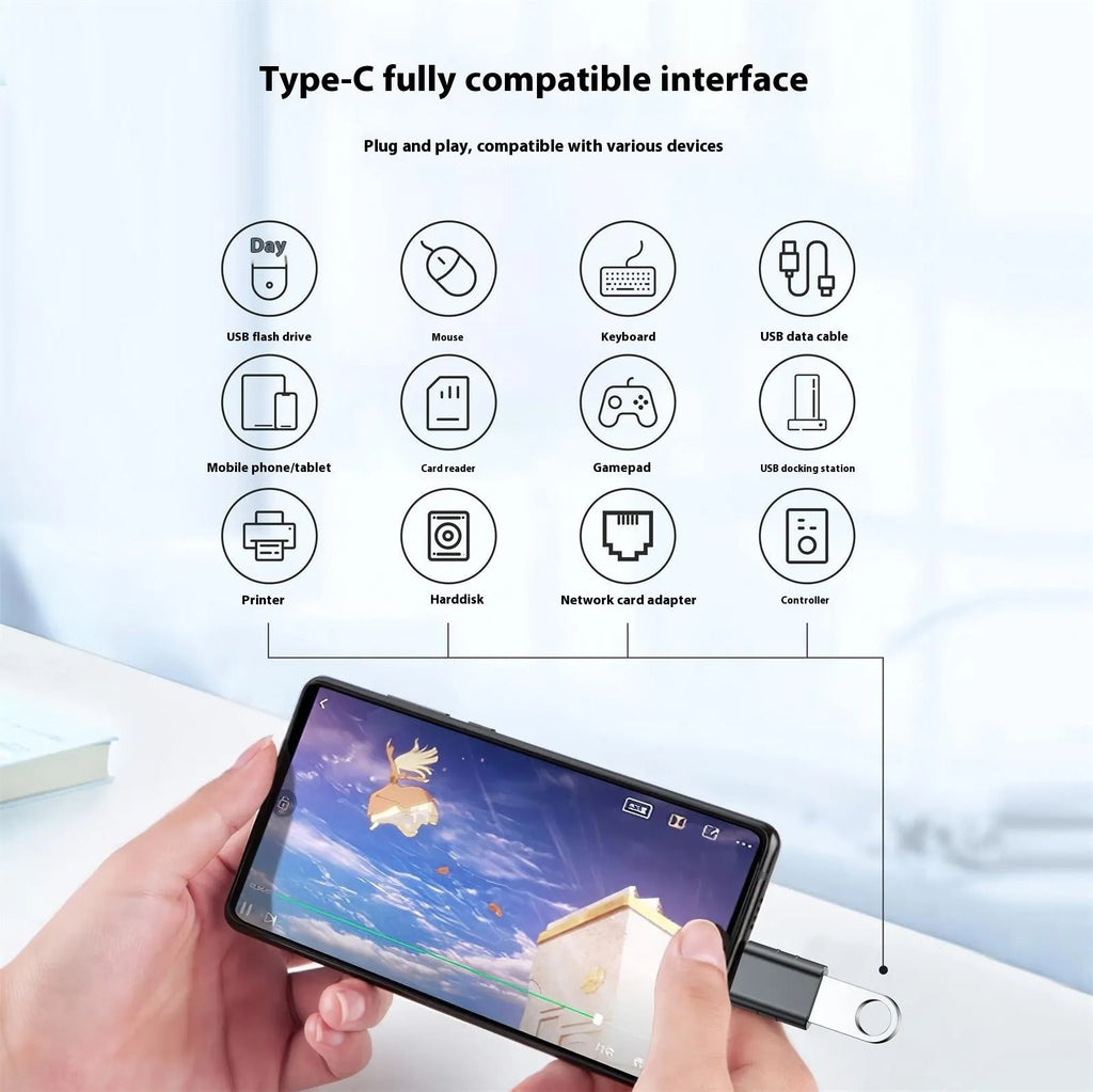 USB-C to USB-A converter adapter with metallic zinc alloy shell in multiple colour options