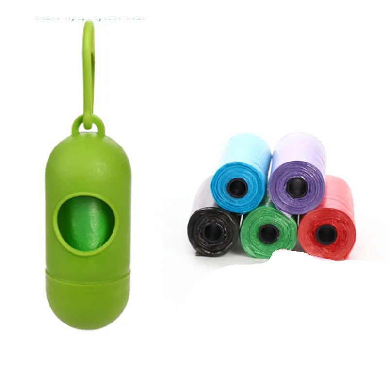 Pet waste bags in six colours showing black, blue, green, light blue, pink and red options