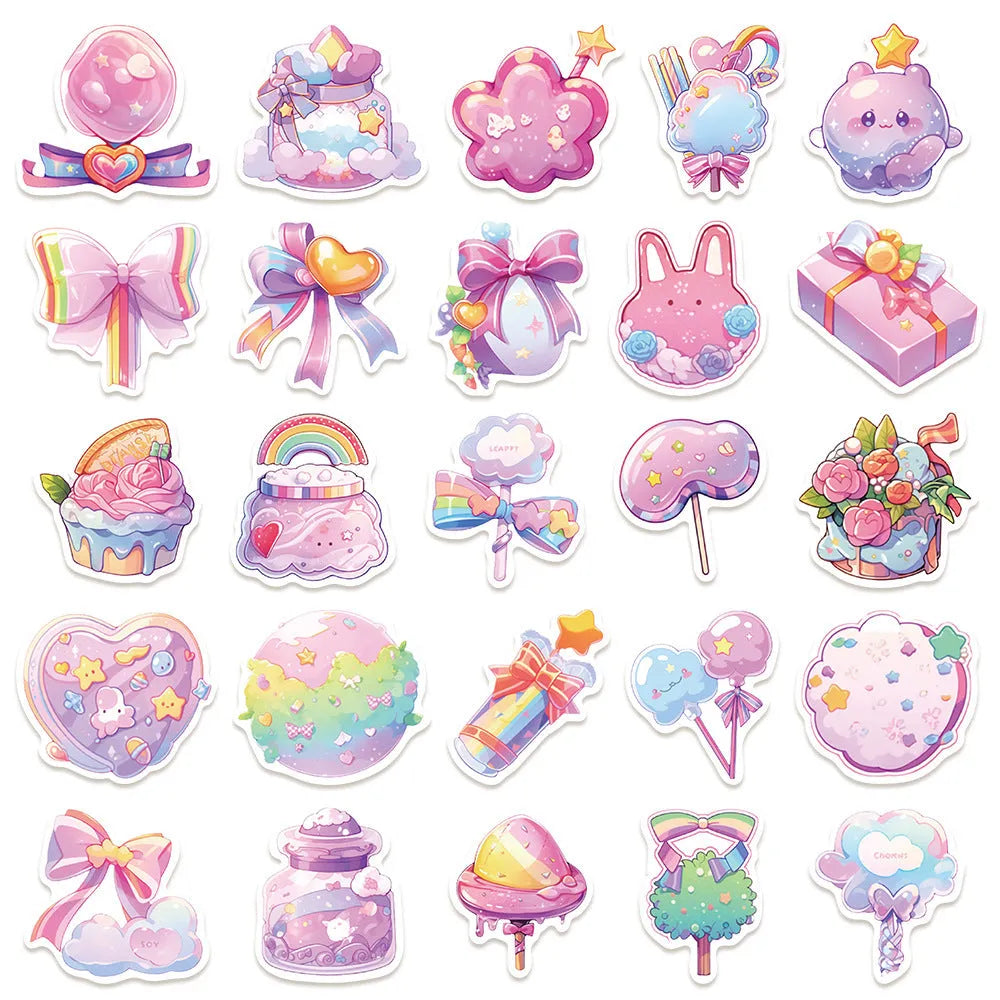 Pack of 50 fresh candy theme cute small object waterproof decorative stickers.