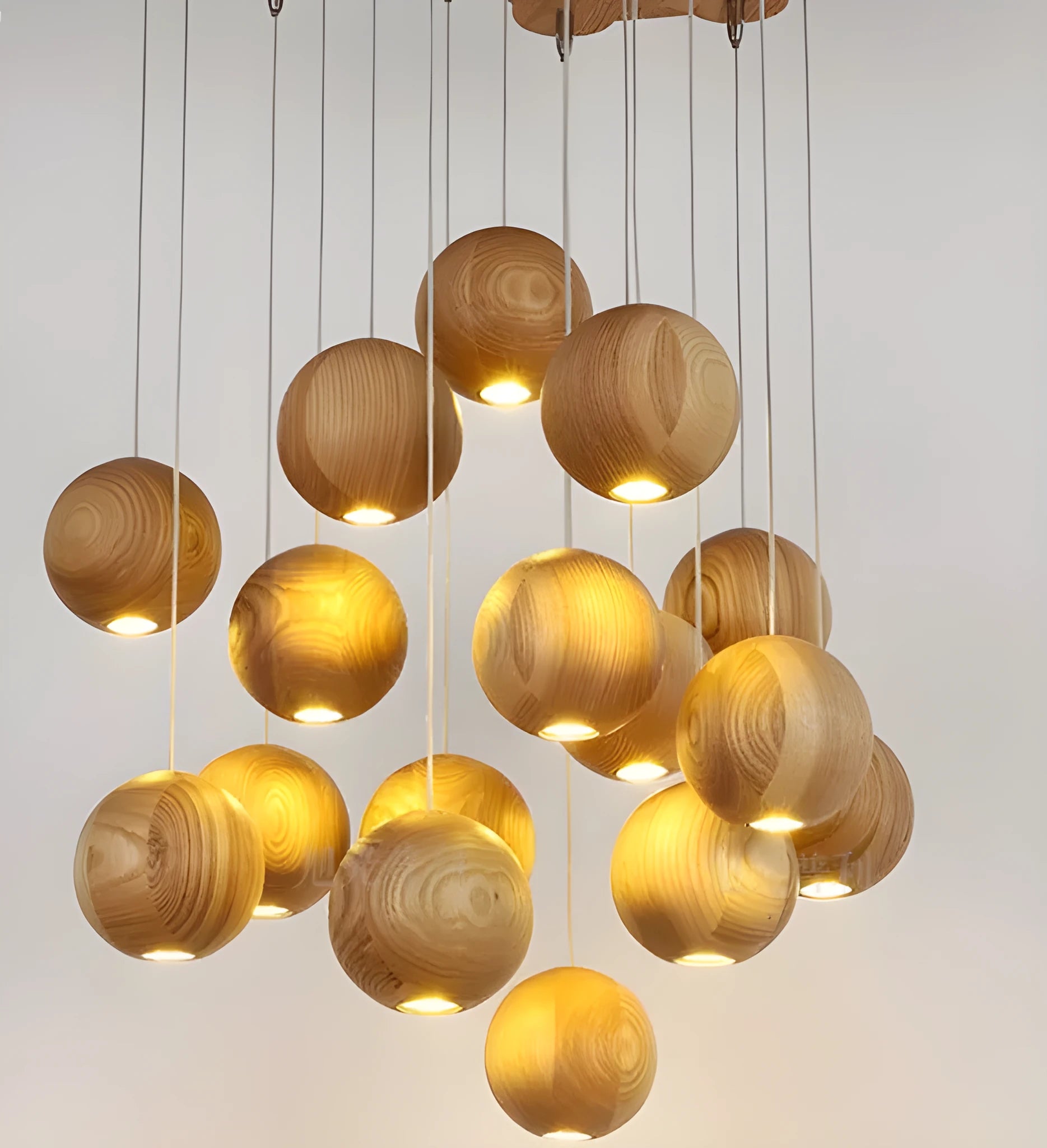 Nordic wood ball chandelier pendant light with adjustable height and solid wood construction