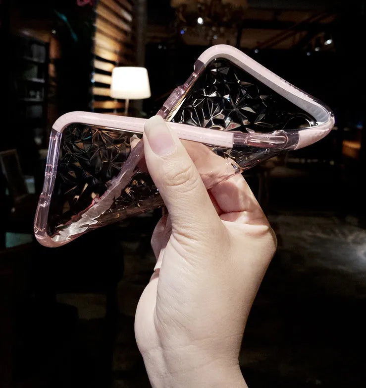 Striped TPU iPhone case showing pink, white, and black border colour options