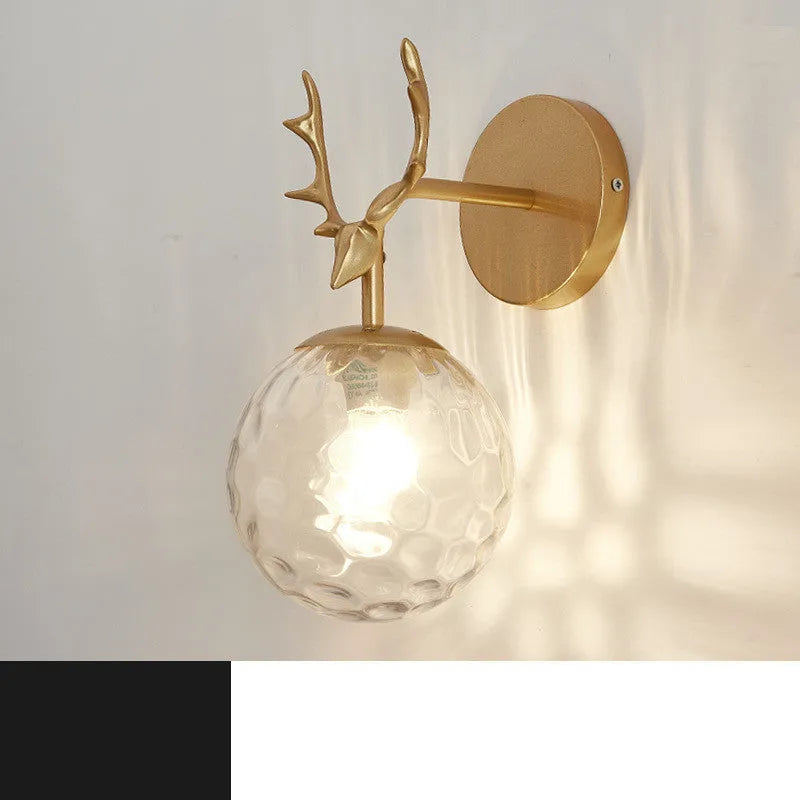 Nordic glass wall lamp with E27 holder in golden or black finish