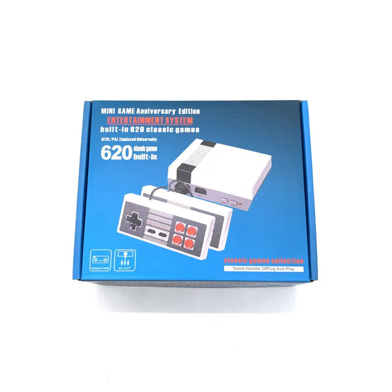 NES 8-bit retro game console with two controllers in compact 18.3x14.3x7cm design