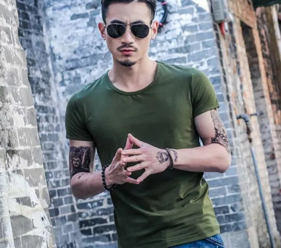 Men's lightweight bamboo fibre t-shirt in various colours on a hanger