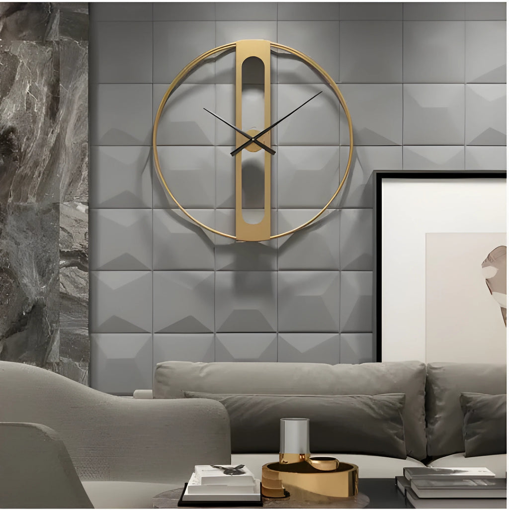 50cm round metal wall clock in gold or black finish with battery-powered operation