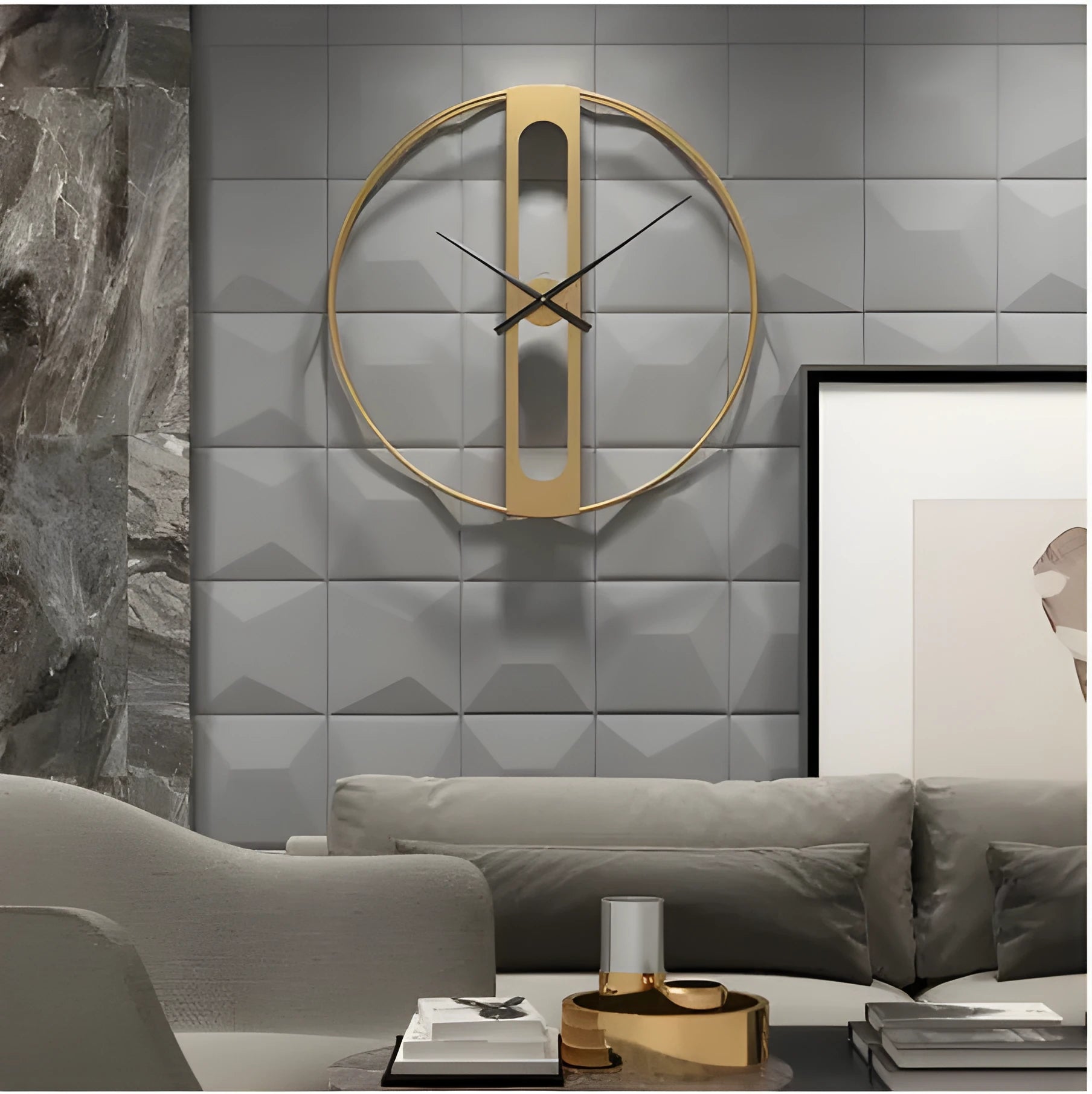 50cm round metal wall clock in gold or black finish with battery-powered operation