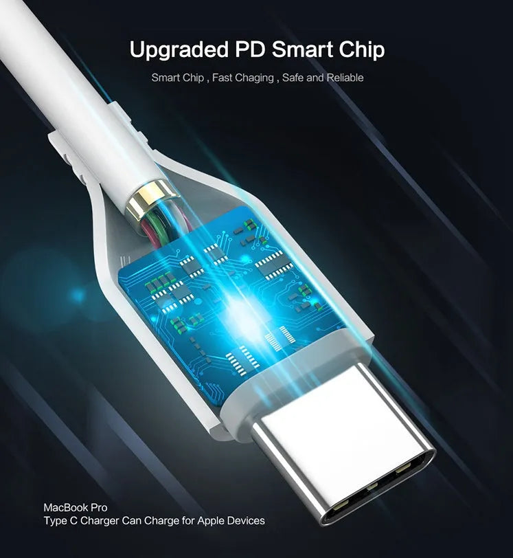 White USB-C to Lightning charging cable for iPhone showing reinforced connector ends and 1.2 metre length